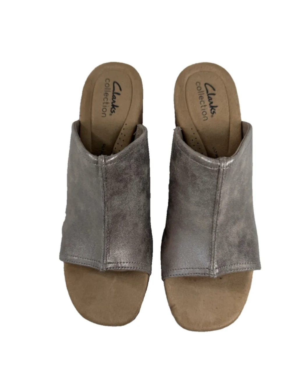 Clarks Collection Nerisa Vine Wedge Sandals Taupe Metallic Size 8 nubuck leather